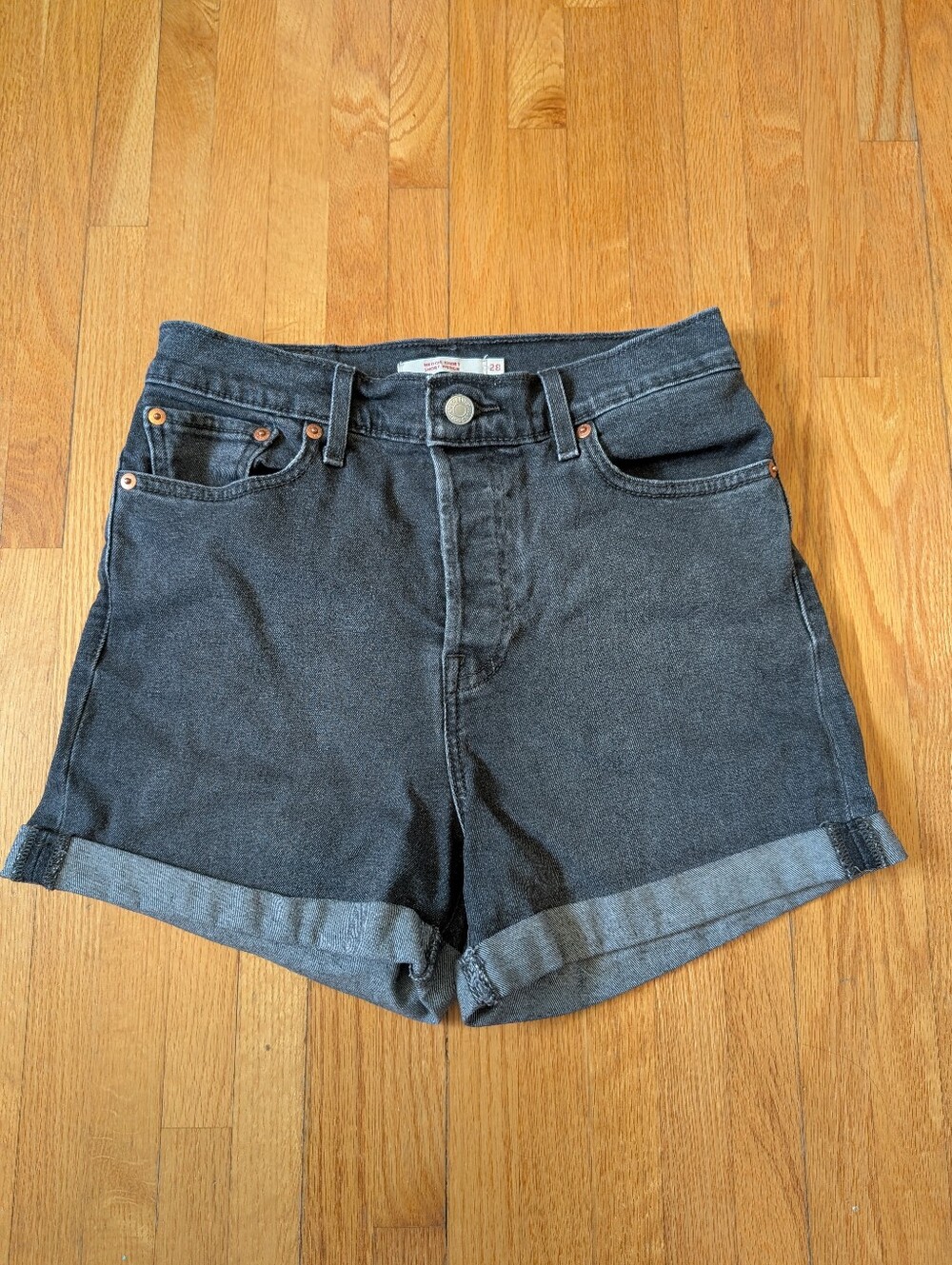 Levi's Wedgie High Rise Denim Shorts Washed Black Grey Sz 28 Button Fly